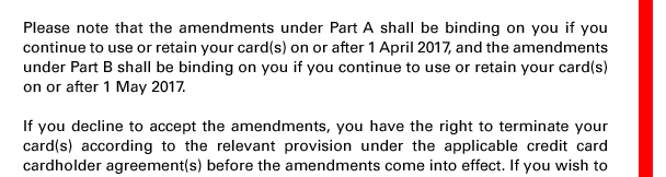 NOTICE OF CHANGES ON THE USE OF PERSONAL CREDIT CARDS 有關使用個人信用卡的修訂通知